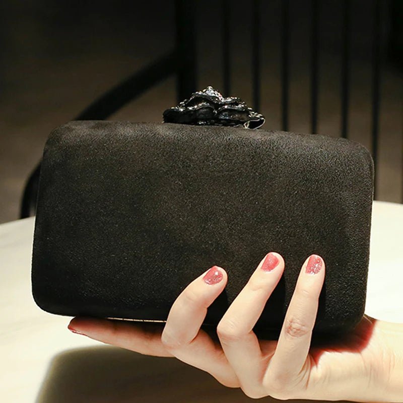 Fuzzy Corduroy Clutch with Diamond Flower - Luzilly Bridal & Apparel