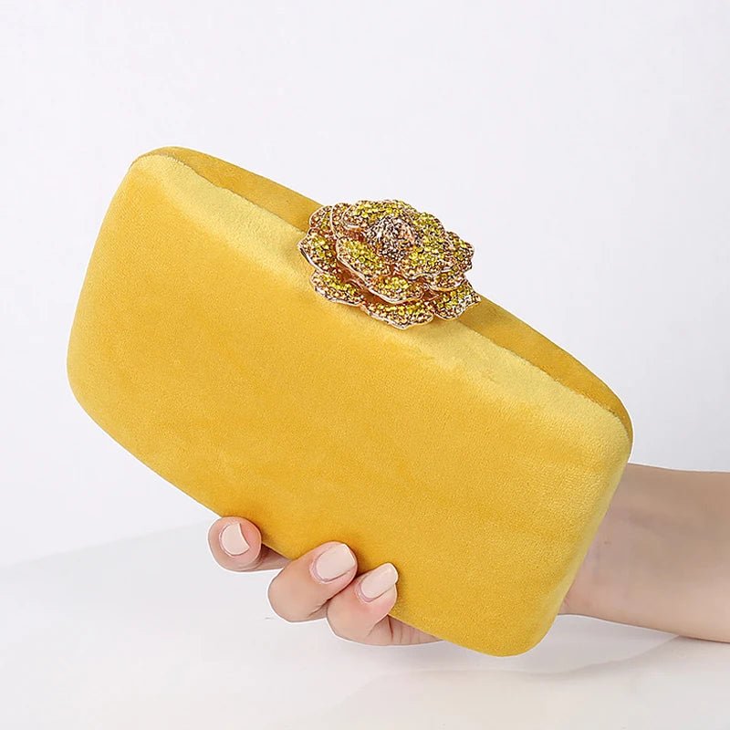 Fuzzy Corduroy Clutch with Diamond Flower - Luzilly Bridal & Apparel