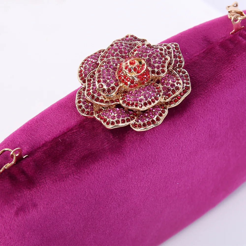 Fuzzy Corduroy Clutch with Diamond Flower - Luzilly Bridal & Apparel