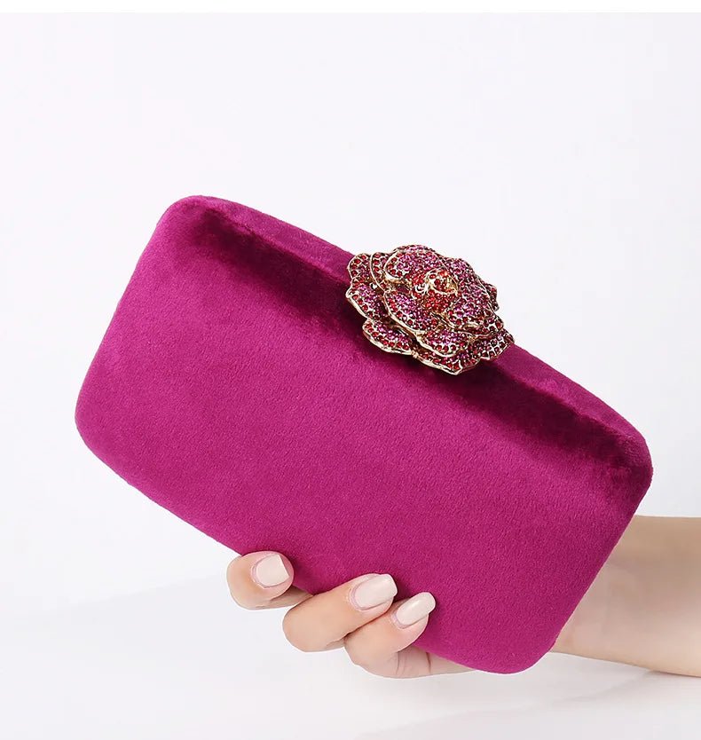 Fuzzy Corduroy Clutch with Diamond Flower - Luzilly Bridal & Apparel
