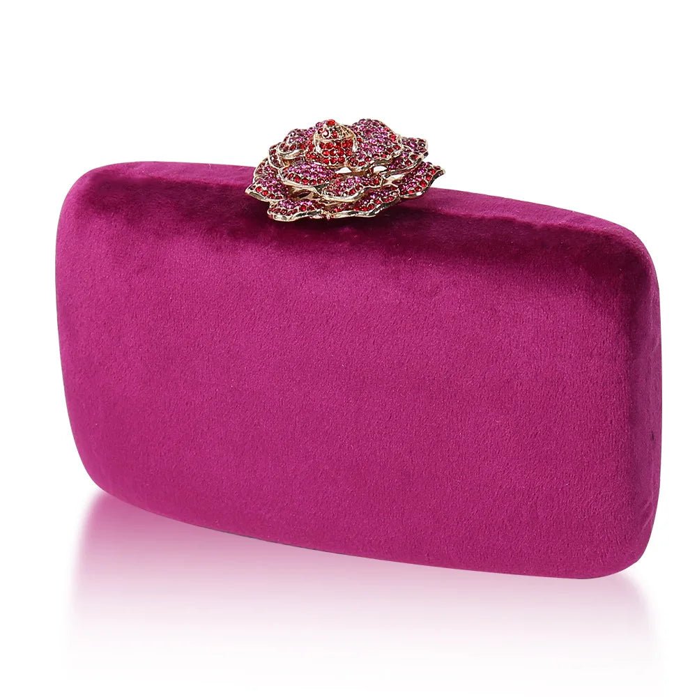 Fuzzy Corduroy Clutch with Diamond Flower - Luzilly Bridal & Apparel