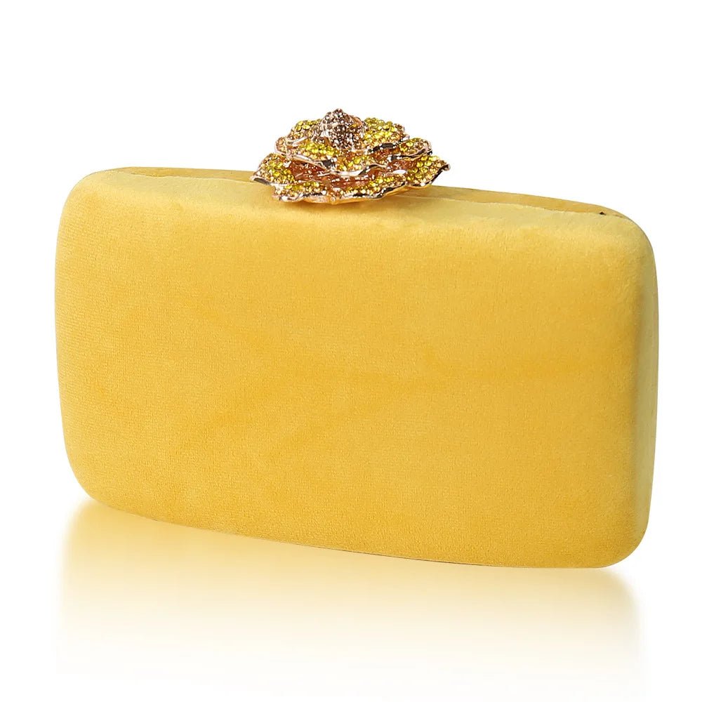 Fuzzy Corduroy Clutch with Diamond Flower - Luzilly Bridal & Apparel