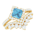 Genuine Princess Cut Swiss Blue Topaz Floral Wedding Ring Set in Silver - Luzilly Bridal & Apparel