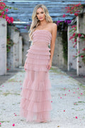 Georgia Maxi Dress - Blush - Ruffle Tulle Dress With Sheer Detail - Luzilly Bridal & Apparel