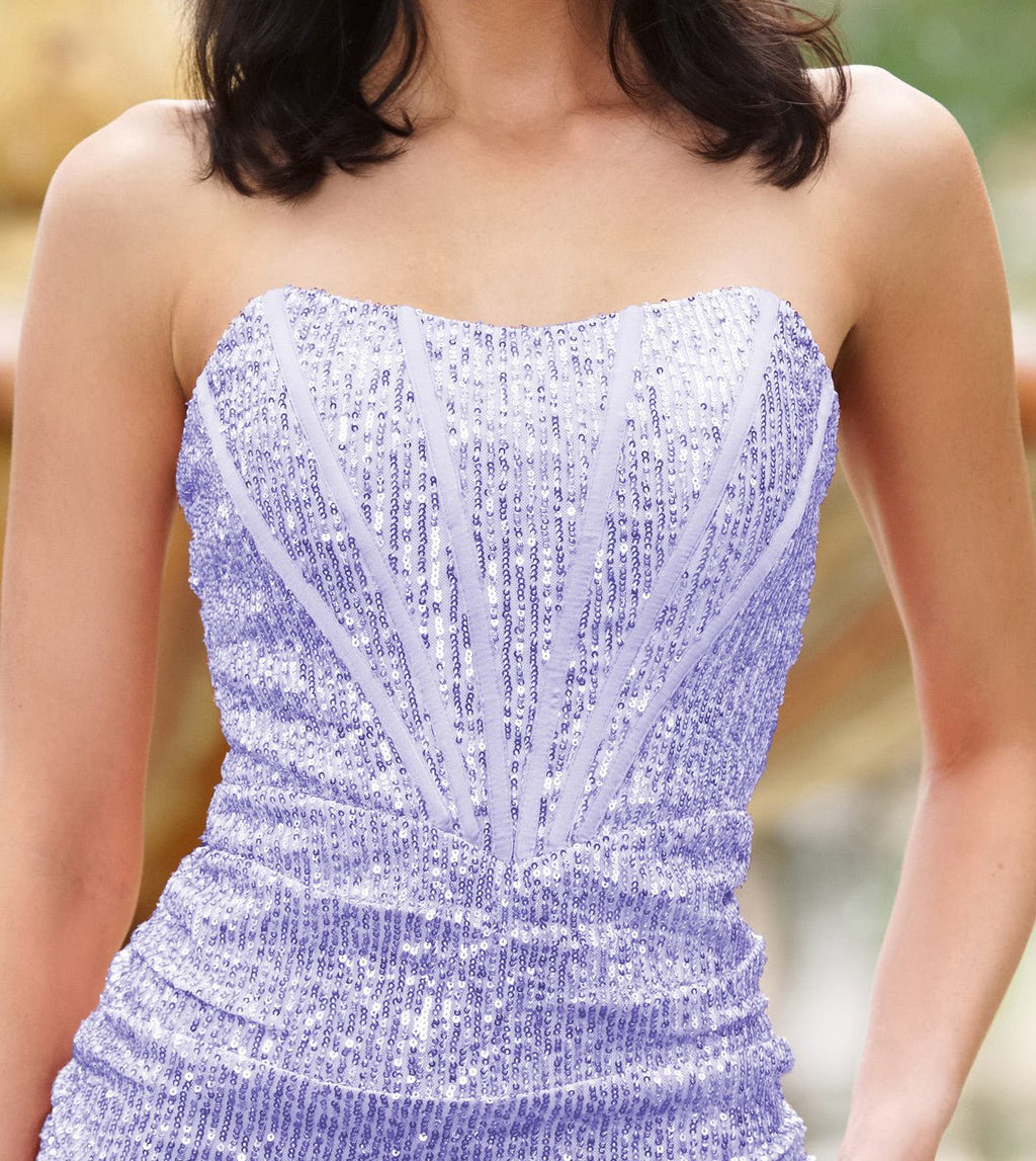 Gia Mini Dress - Corset Cocktail Dress - Lilac Sequin - Luzilly Bridal & Apparel