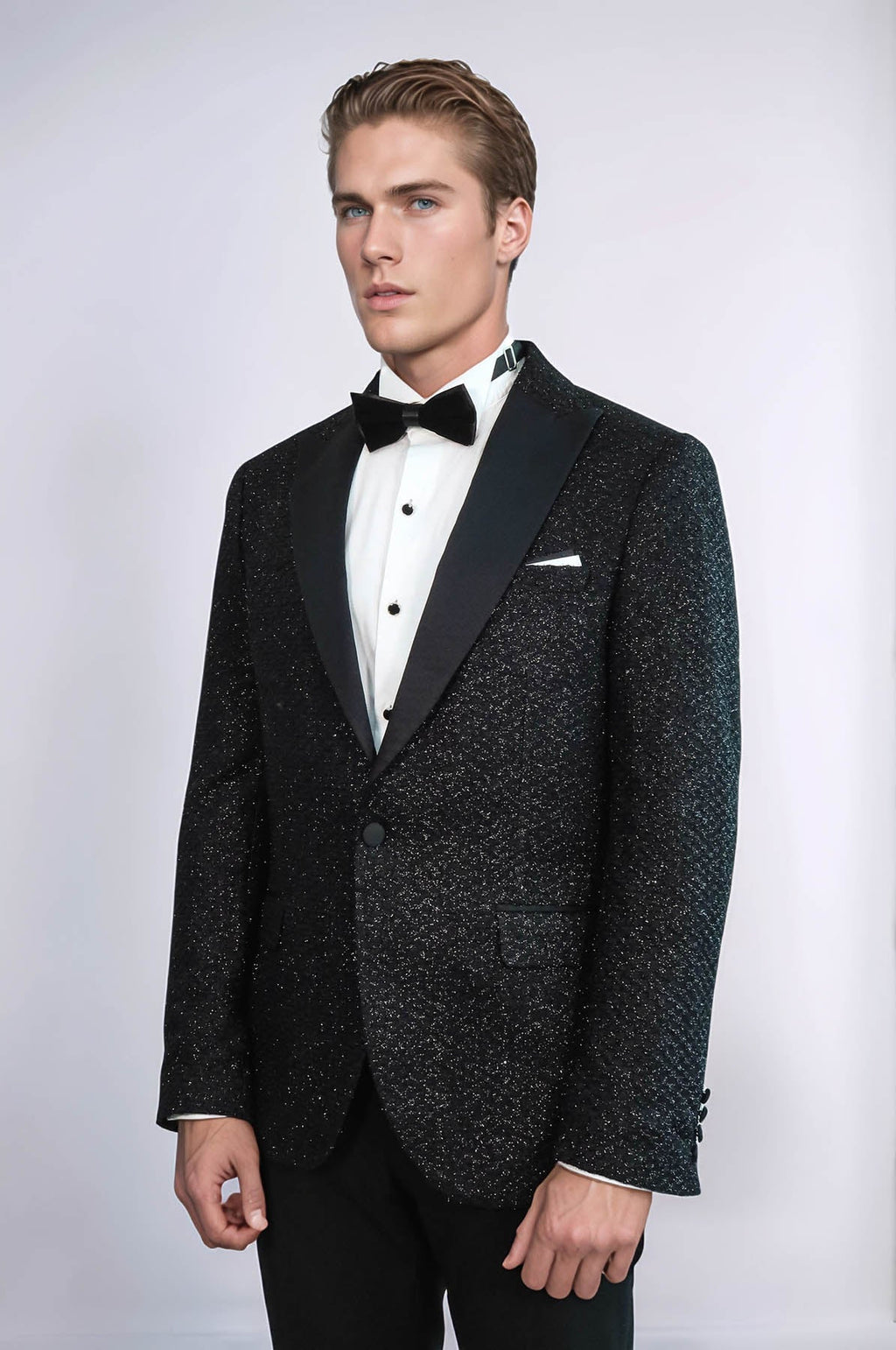 Gingham Patterned Glitter Black Men Party Blazer - Wessi - Luzilly Bridal & Apparel