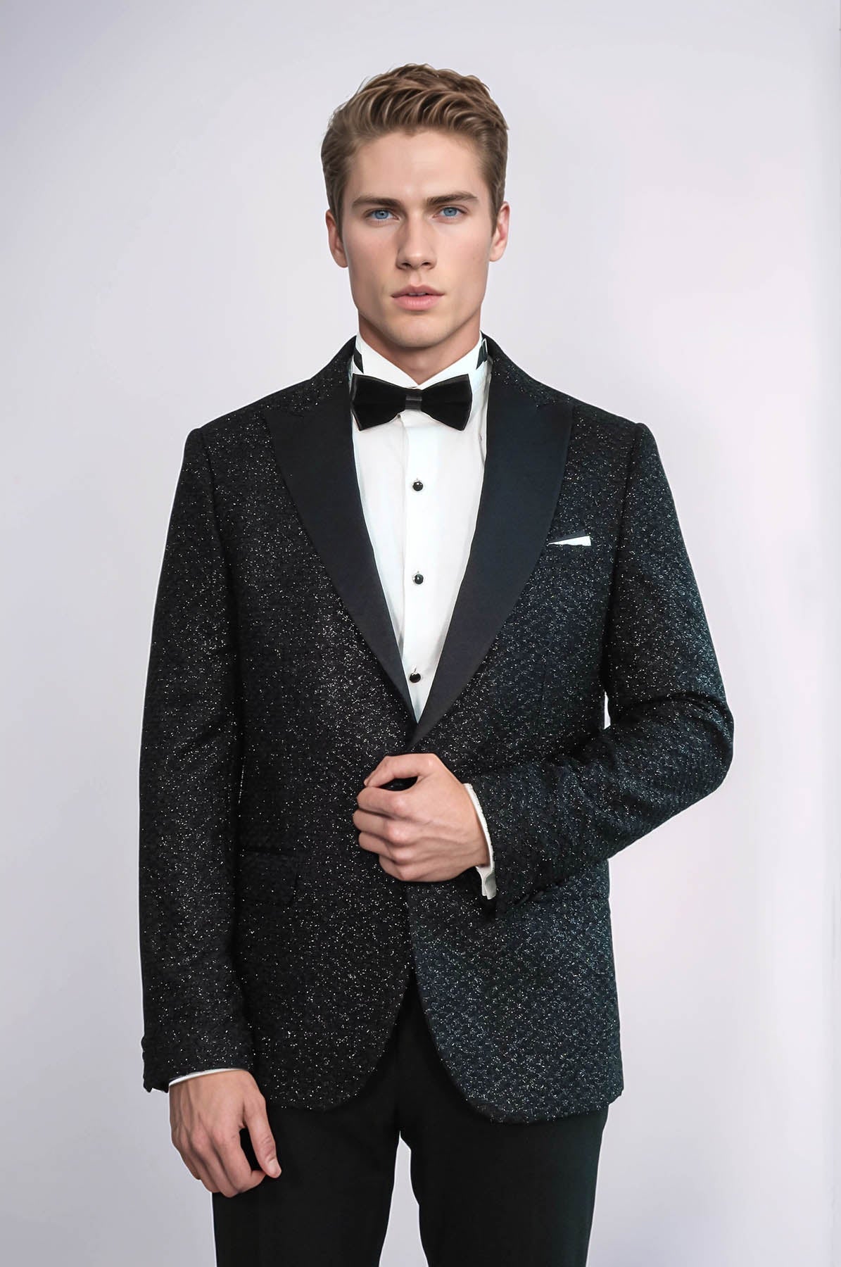 Gingham Patterned Glitter Black Men Party Blazer - Wessi - Luzilly Bridal & Apparel