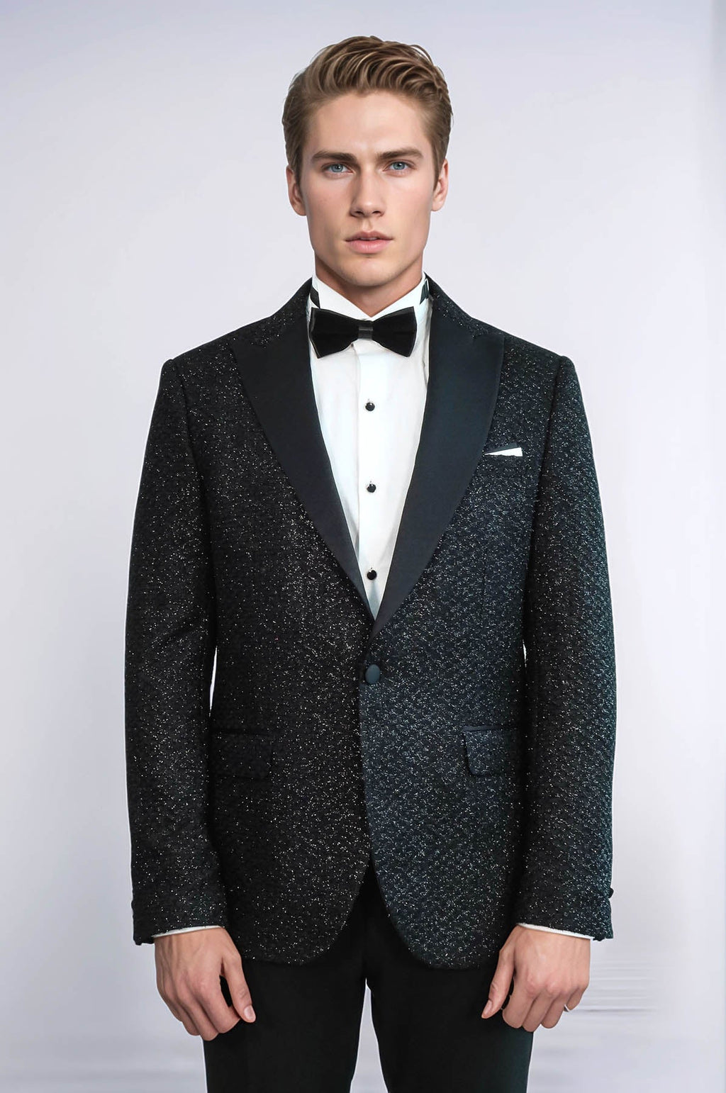 Gingham Patterned Glitter Black Men Party Blazer - Wessi - Luzilly Bridal & Apparel