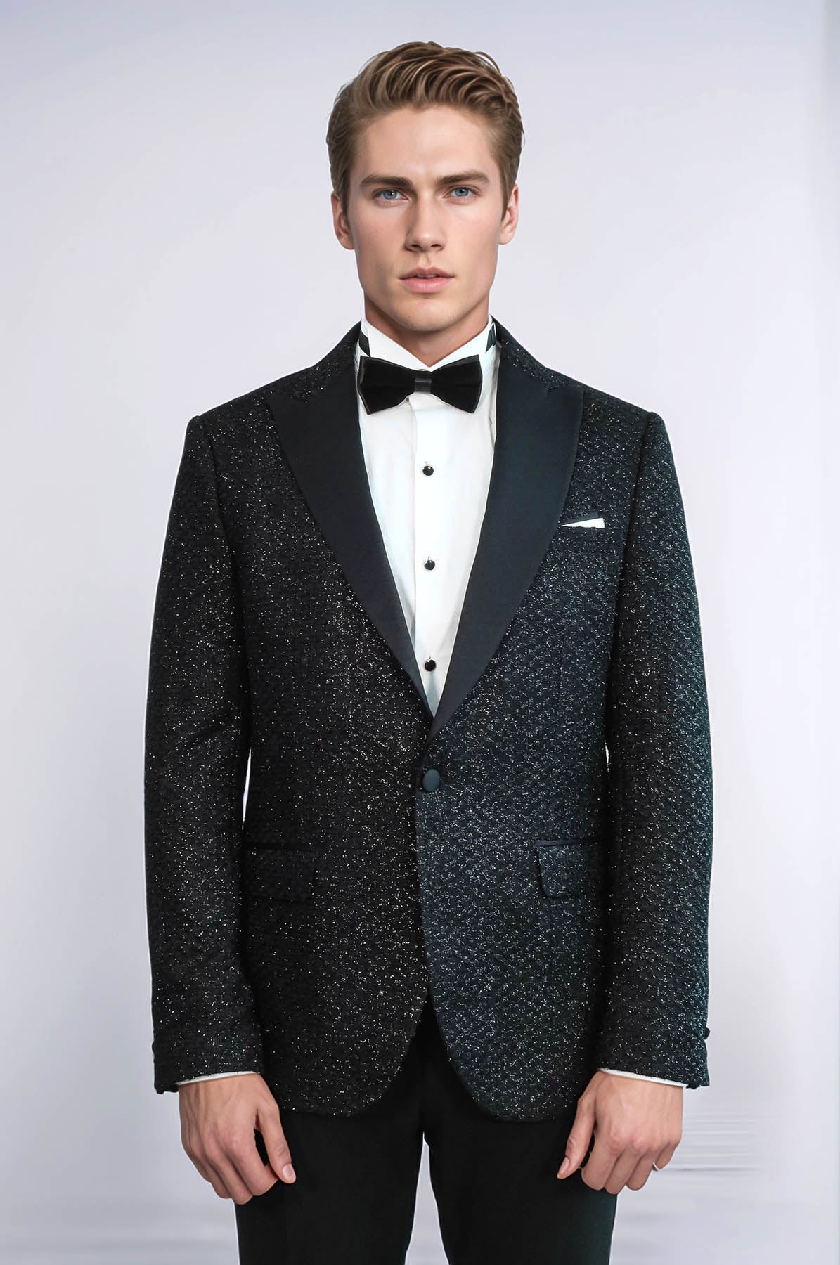 Gingham Patterned Glitter Black Men Party Blazer - Wessi - Luzilly Bridal & Apparel