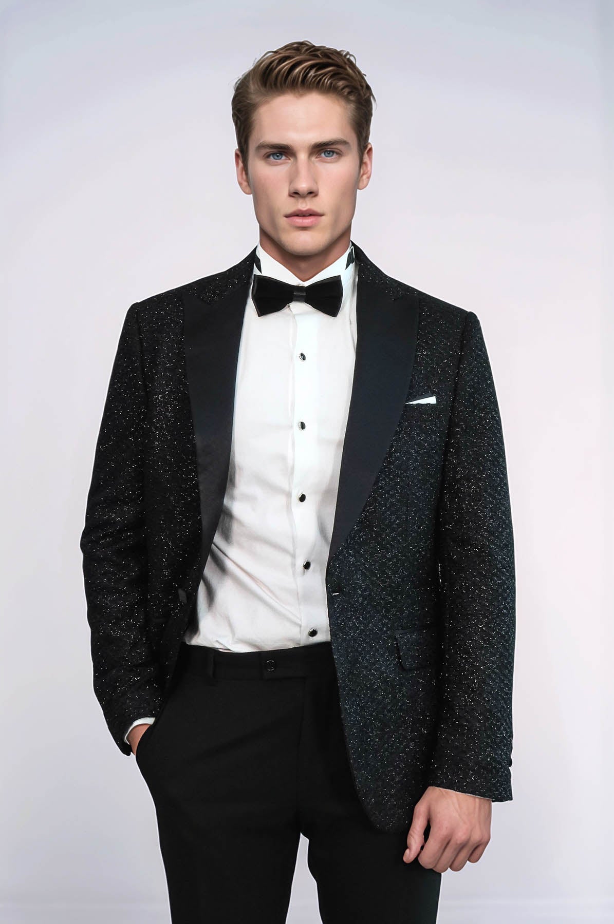 Gingham Patterned Glitter Black Men Party Blazer - Wessi - Luzilly Bridal & Apparel