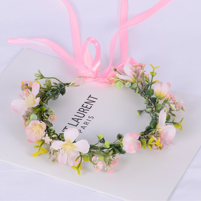 Girl's flower wreath headpiece handmade simulation flower hair accessory wedding festival Hanfu headpiece flower wreath - Luzilly Bridal & Apparel