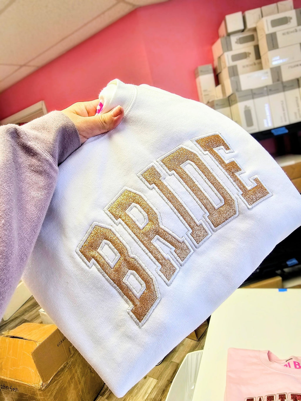 Glitter Embroidered Bride or Wifey Sweatshirt - Luzilly Bridal & Apparel