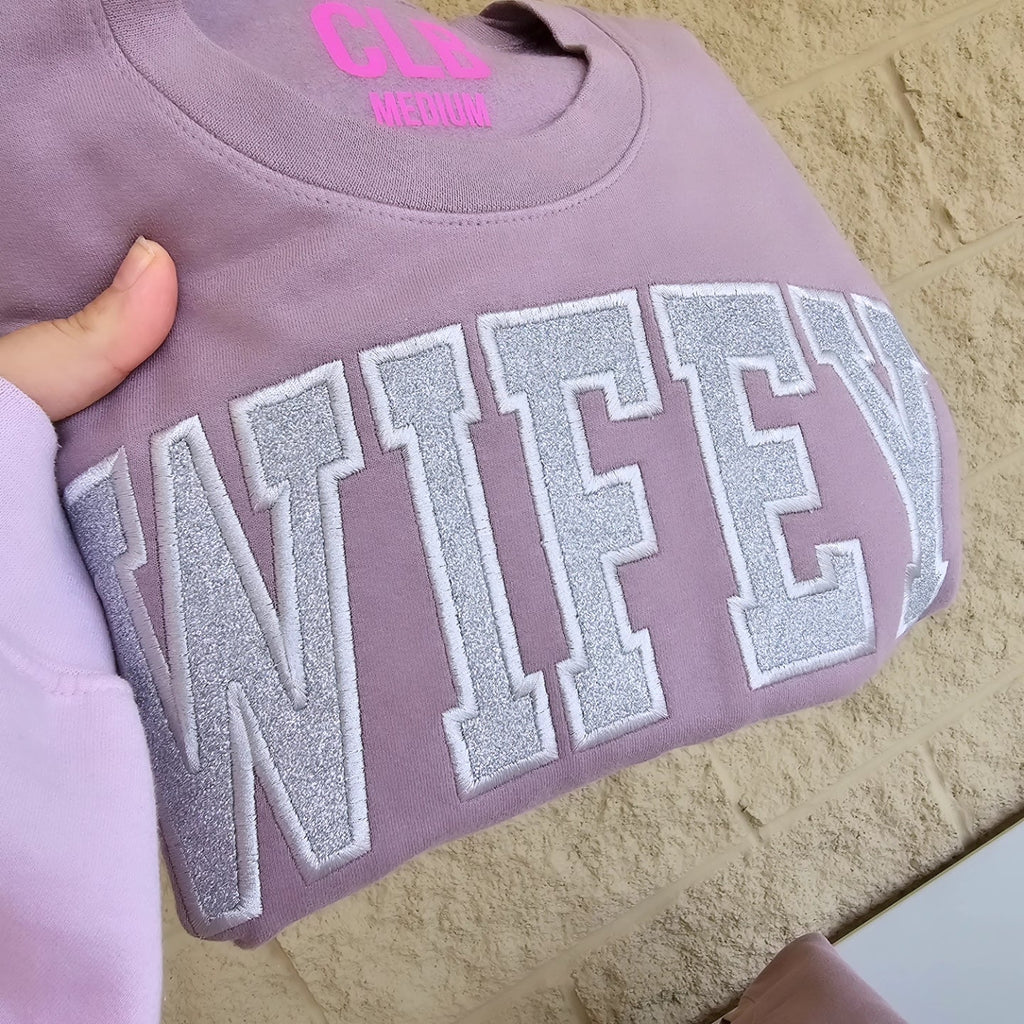 Glitter Embroidered Bride or Wifey Sweatshirt - Luzilly Bridal & Apparel