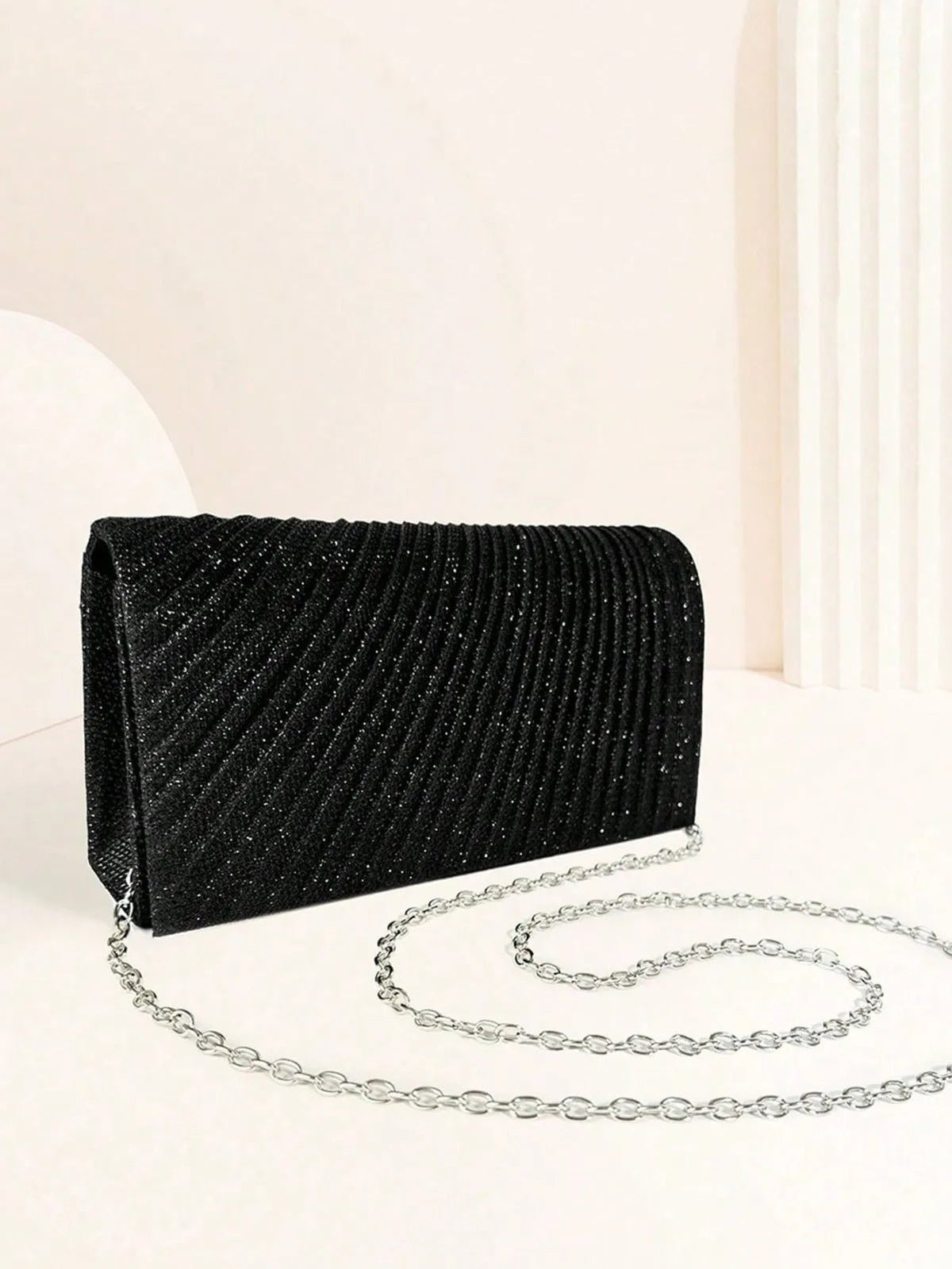Glitter Envelope Evening Bag with Chain - Luzilly Bridal & Apparel