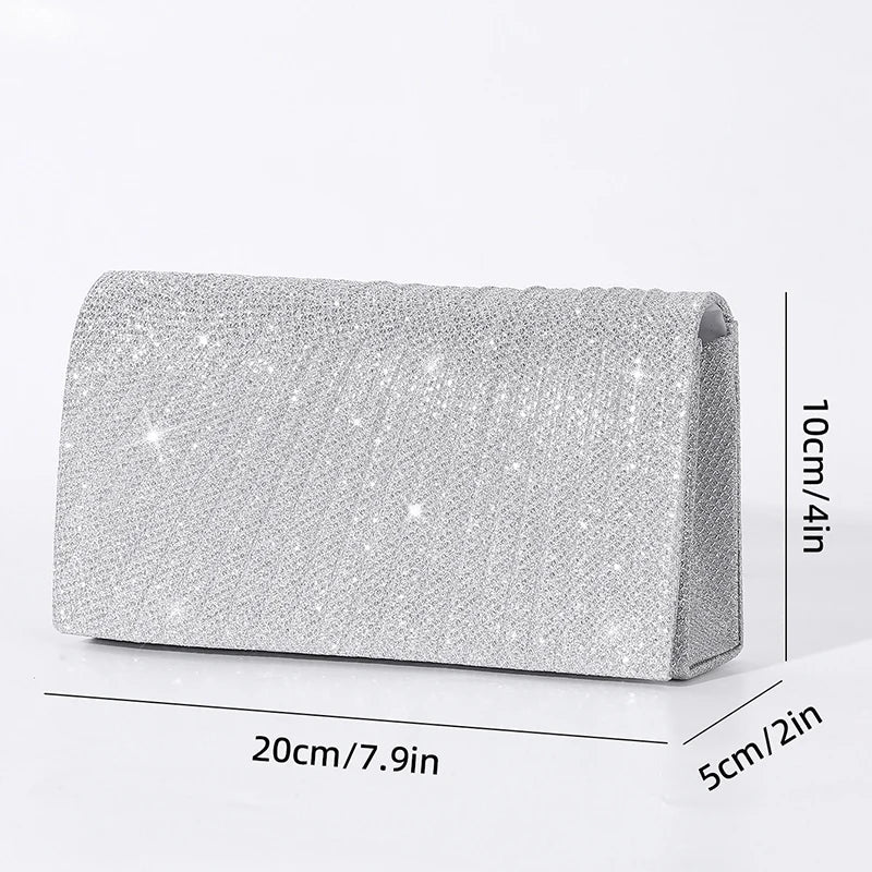Glitter Envelope Evening Bag with Chain - Luzilly Bridal & Apparel