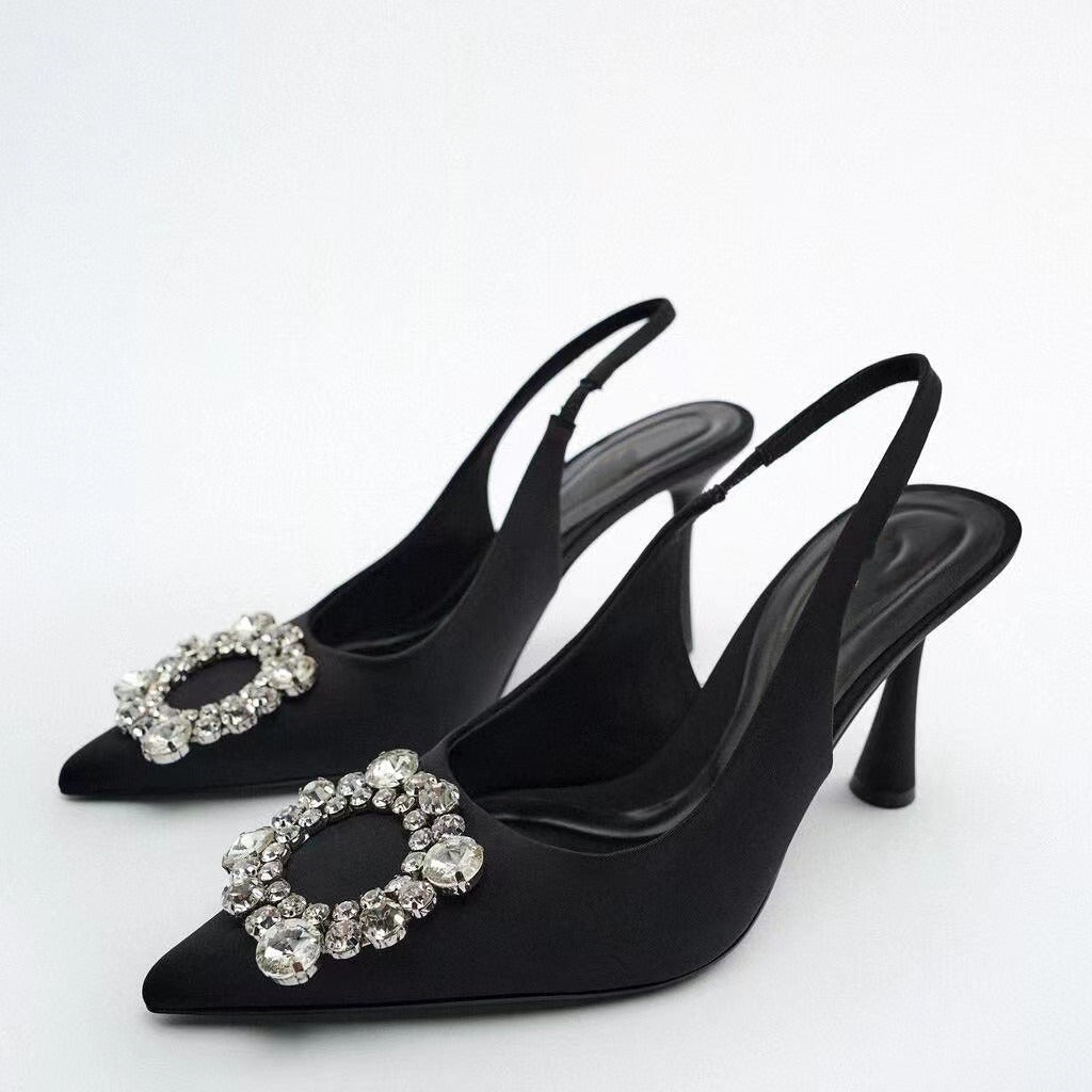 Glitter Heels Woman Pumps Wedding Bride Slingback Pointed toe shoes - Luzilly Bridal & Apparel