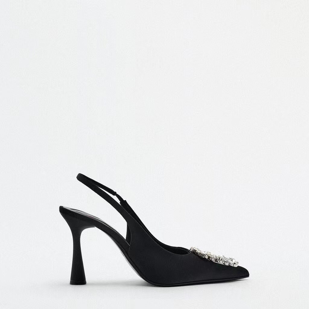 Glitter Heels Woman Pumps Wedding Bride Slingback Pointed toe shoes - Luzilly Bridal & Apparel