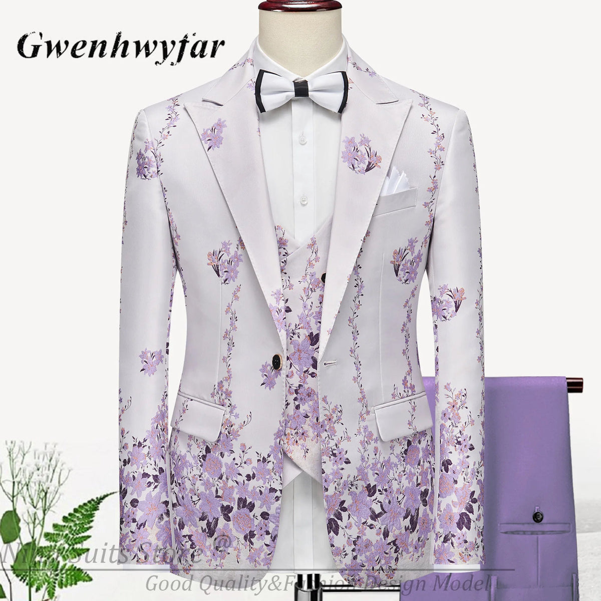 G&N 2026 New Series Men Suits Blazer Beautiful Lilac Purple Floral Pattern Tuxedos 3 Pieces Formal Party Costume Homme Slim Fit - Luzilly Bridal & Apparel