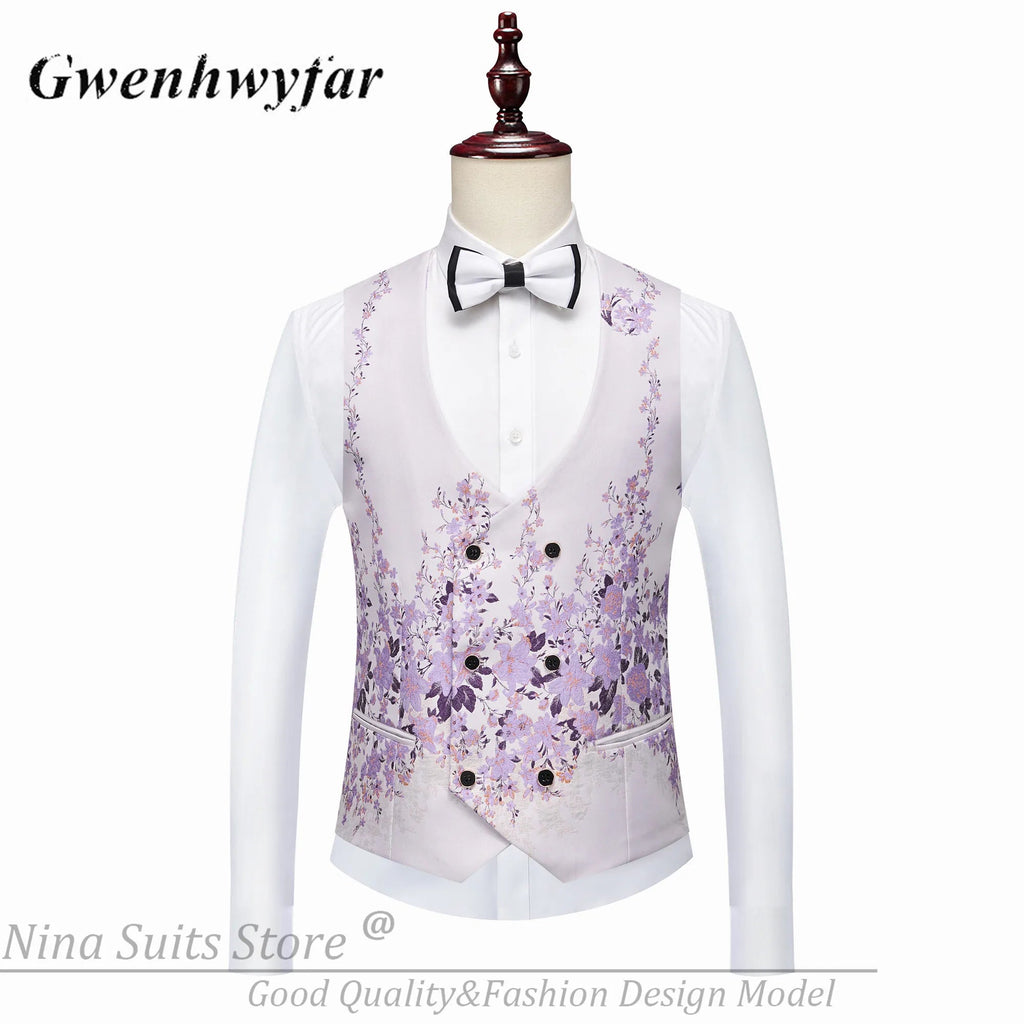 G&N 2026 New Series Men Suits Blazer Beautiful Lilac Purple Floral Pattern Tuxedos 3 Pieces Formal Party Costume Homme Slim Fit - Luzilly Bridal & Apparel
