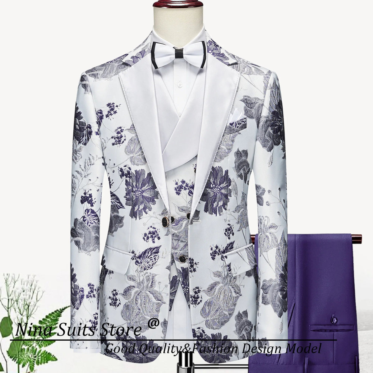 G&N 2026 New Series Men Suits Blazer Beautiful Lilac Purple Floral Pattern Tuxedos 3 Pieces Formal Party Costume Homme Slim Fit - Luzilly Bridal & Apparel