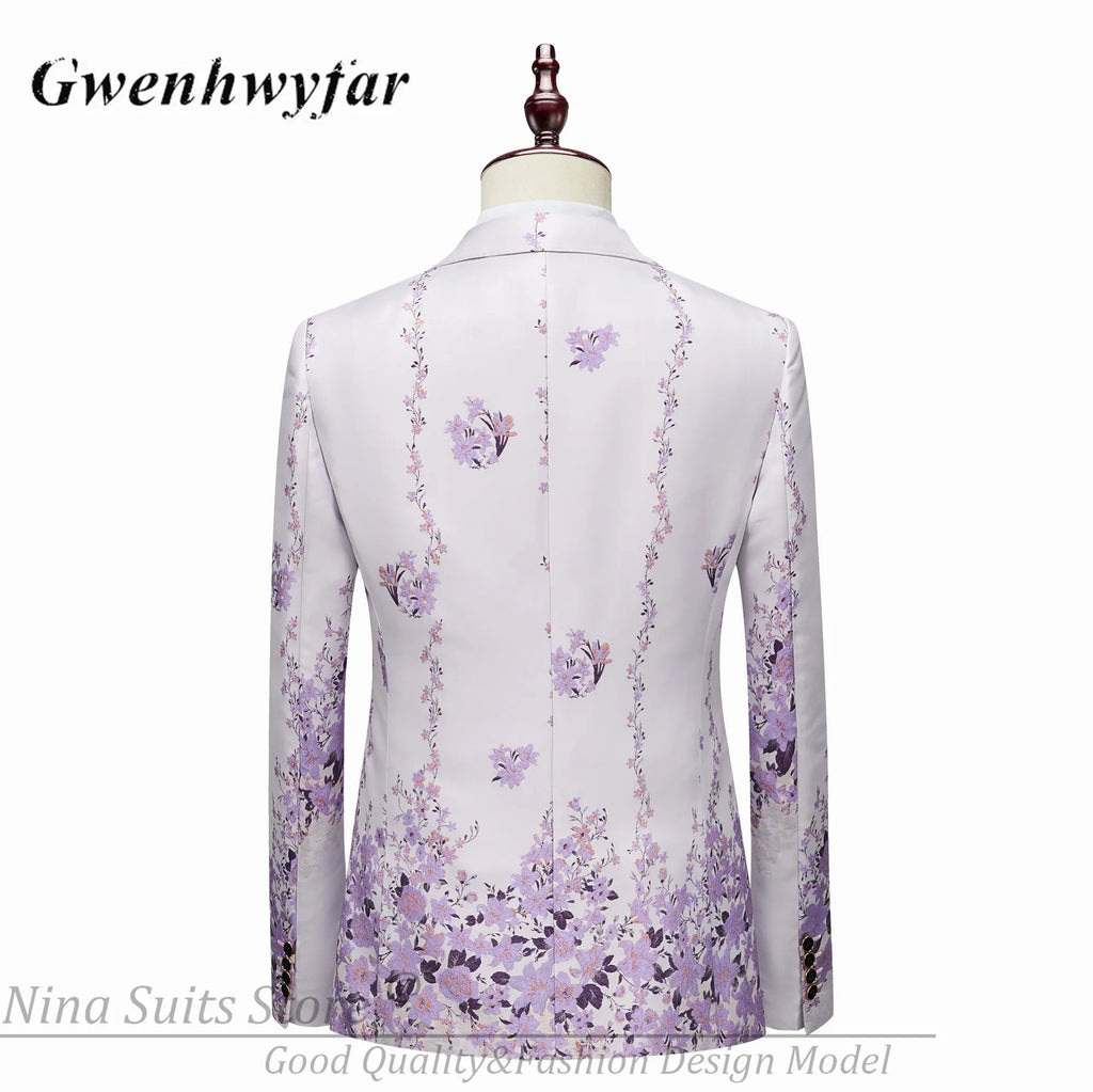 G&N 2026 New Series Men Suits Blazer Beautiful Lilac Purple Floral Pattern Tuxedos 3 Pieces Formal Party Costume Homme Slim Fit - Luzilly Bridal & Apparel