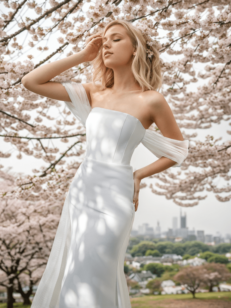 Goddess off-the-shoulder Simple Satin Wedding Dress small train with Tulle Ribbon - Luzilly Bridal & Apparel