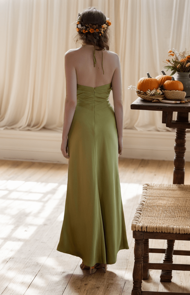 Goddess style strap haltered sheath silky satin prom dress multiple colors - Luzilly Bridal & Apparel