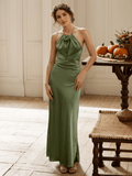 Goddess style strap haltered sheath silky satin prom dress multiple colors - Luzilly Bridal & Apparel