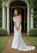Goddess tie back Spaghetti-straps Mermaid satin wedding dress small train - Luzilly Bridal & Apparel