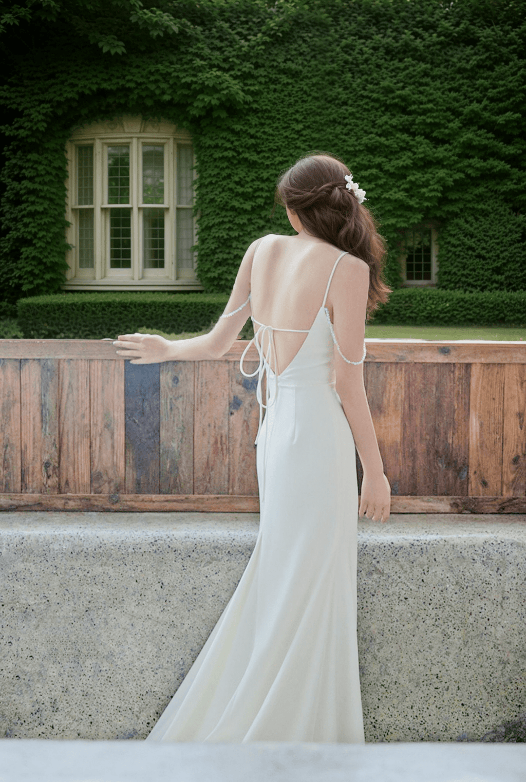 Goddess tie back Spaghetti-straps Mermaid satin wedding dress small train - Luzilly Bridal & Apparel