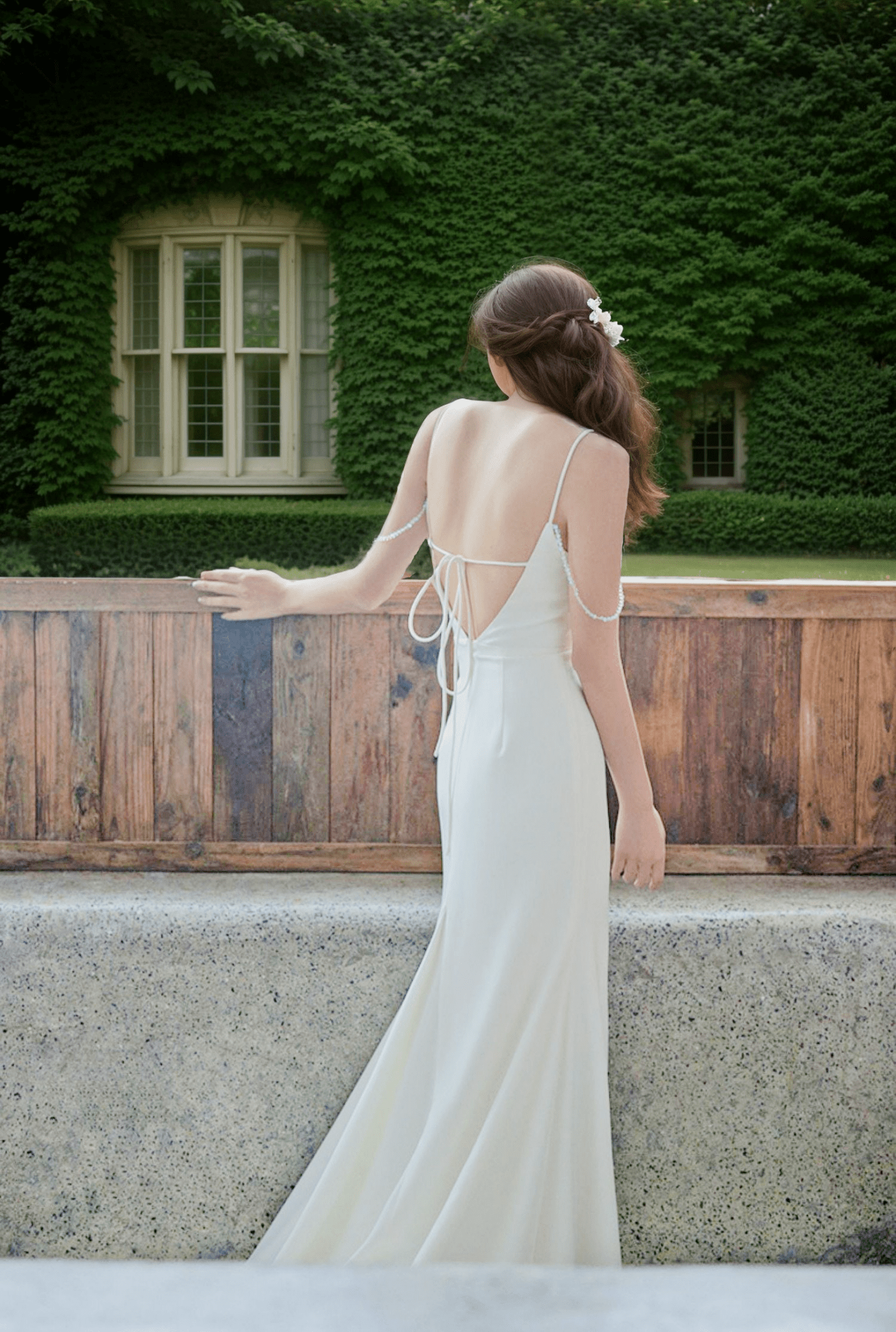 Goddess tie back Spaghetti-straps Mermaid satin wedding dress small train - Luzilly Bridal & Apparel