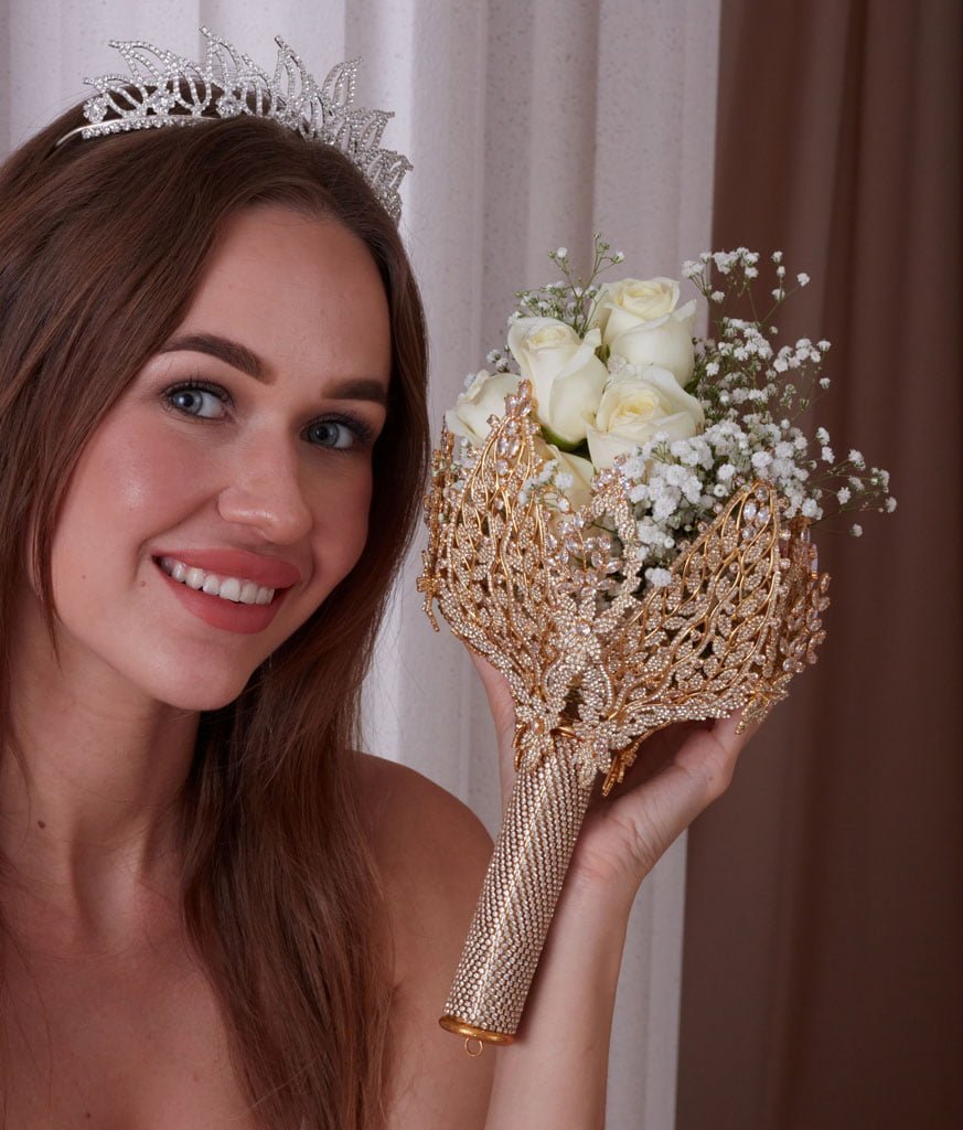 Gold Bouquet Holder, Gold Wedding Bouquet - Luzilly Bridal & Apparel