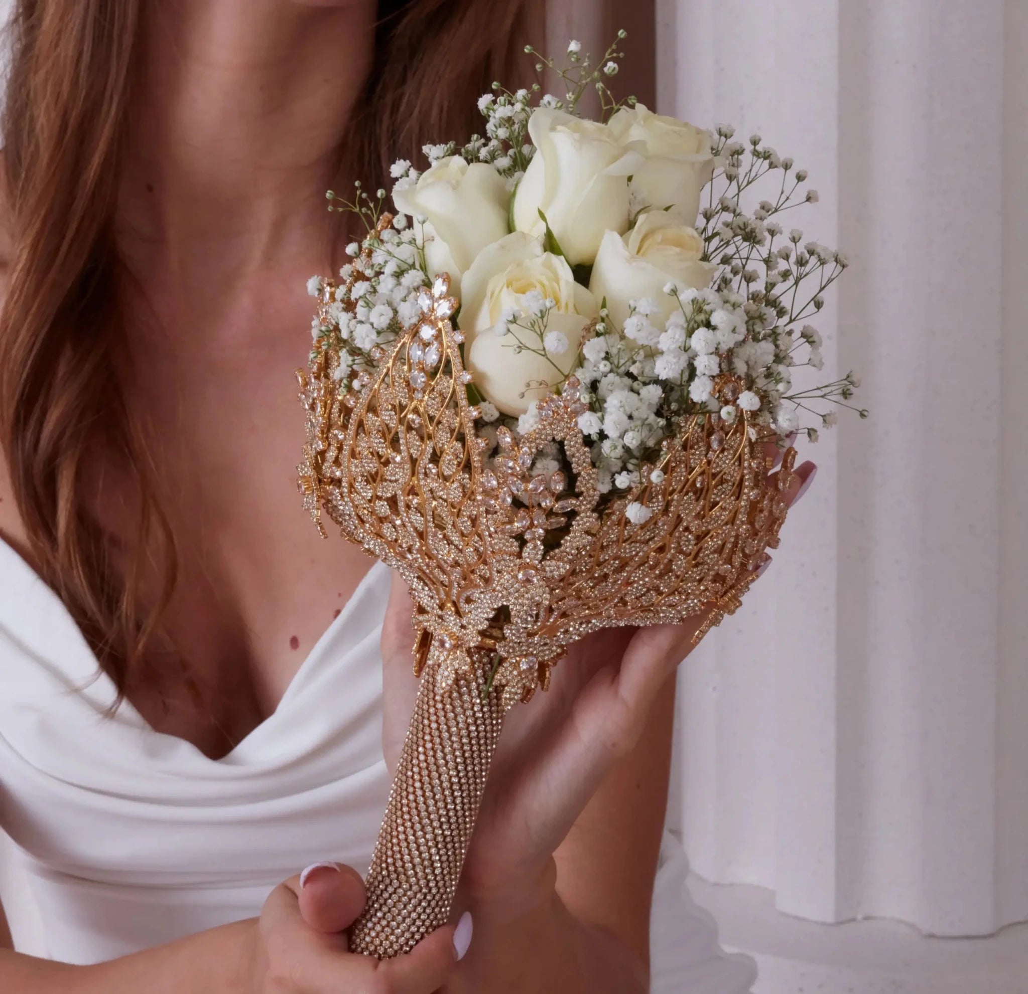 Gold Bouquet Holder, Gold Wedding Bouquet - Luzilly Bridal & Apparel