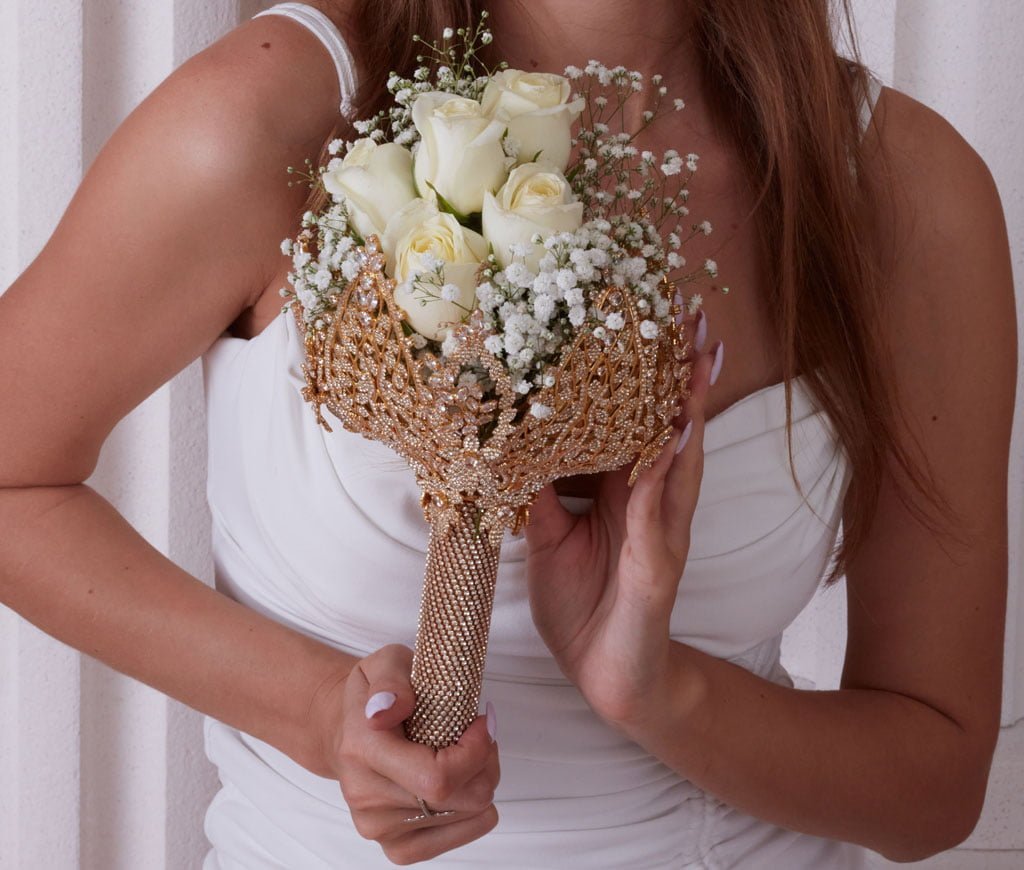 Gold Bouquet Holder, Gold Wedding Bouquet - Luzilly Bridal & Apparel