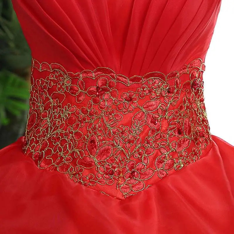 Gold Embroidered Large Size Red Wedding Dress