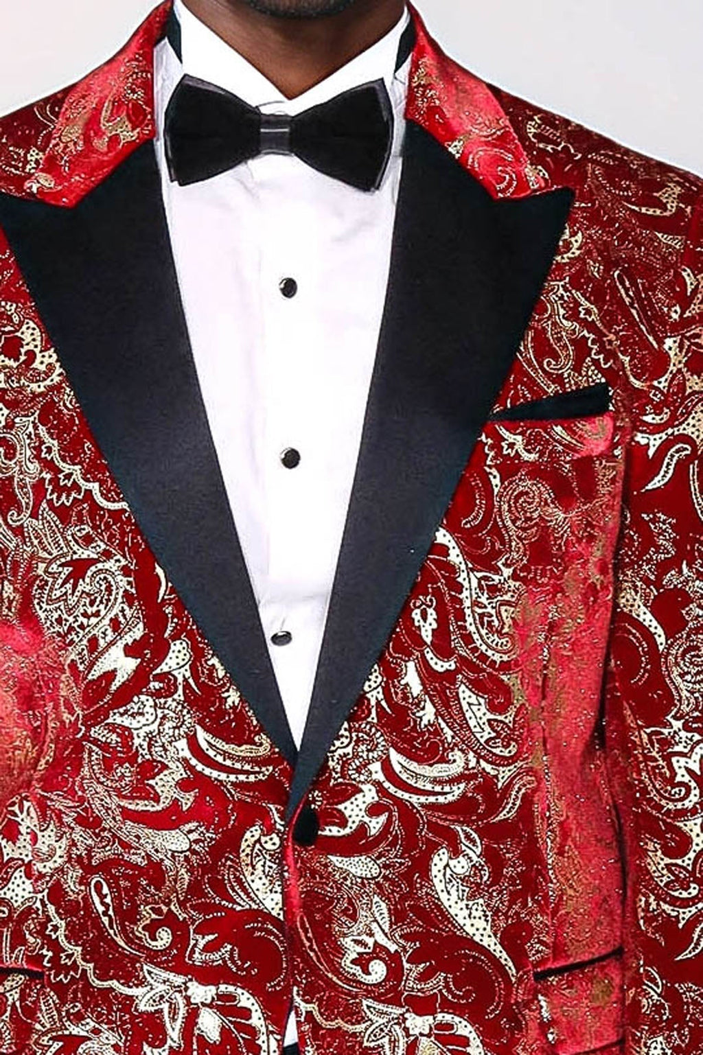 Gold Patterned Over Red Men Stage Tuxedo Blazer - Wessi - Luzilly Bridal & Apparel