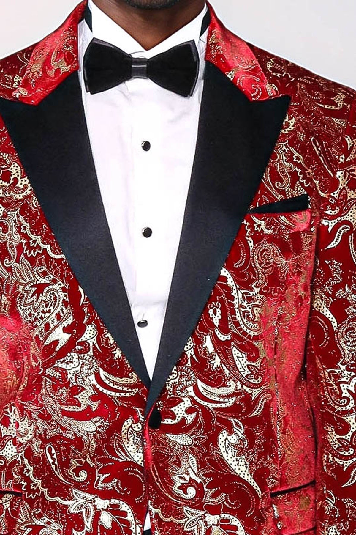 Gold Patterned Over Red Men Stage Tuxedo Blazer - Wessi - Luzilly Bridal & Apparel