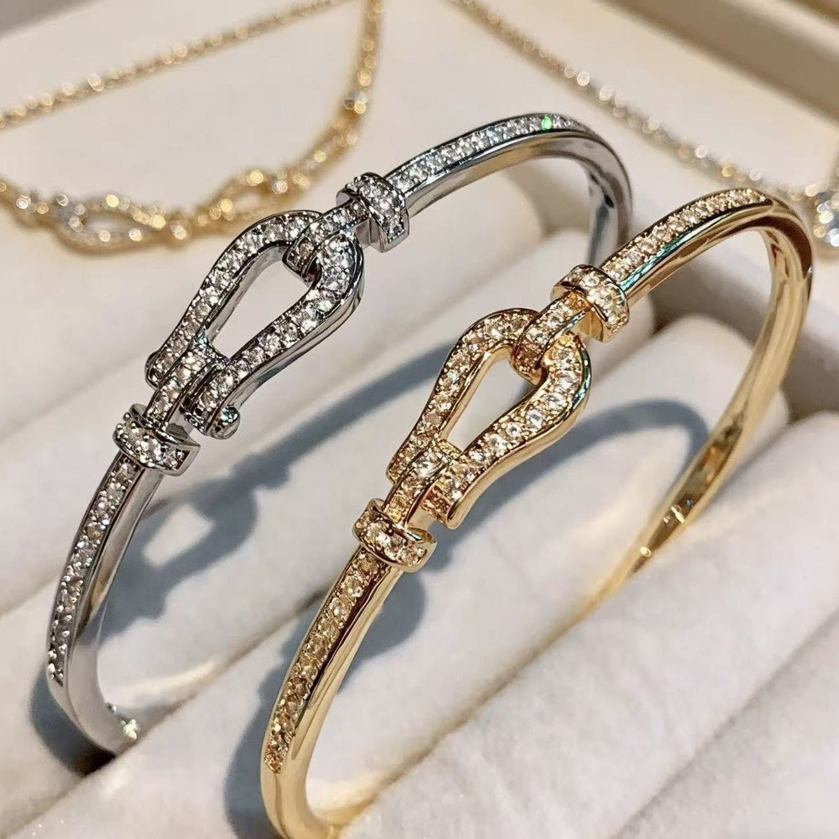 Gold-Plated Crystal Clasp Bracelet - Luzilly Bridal & Apparel