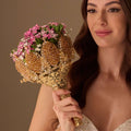 Gold Quinceañera & Wedding Bouquet Holder – Handcrafted with Gold Carved Flowers & Crystal Stones - Luzilly Bridal & Apparel