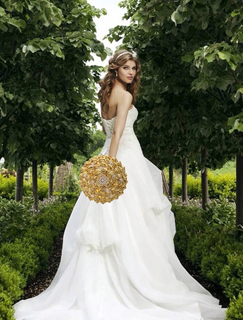 Gold Satin Rose Wedding Bouquet - Luzilly Bridal & Apparel