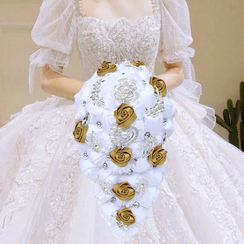 Gold Satin Rose Wedding Bouquet - Luzilly Bridal & Apparel
