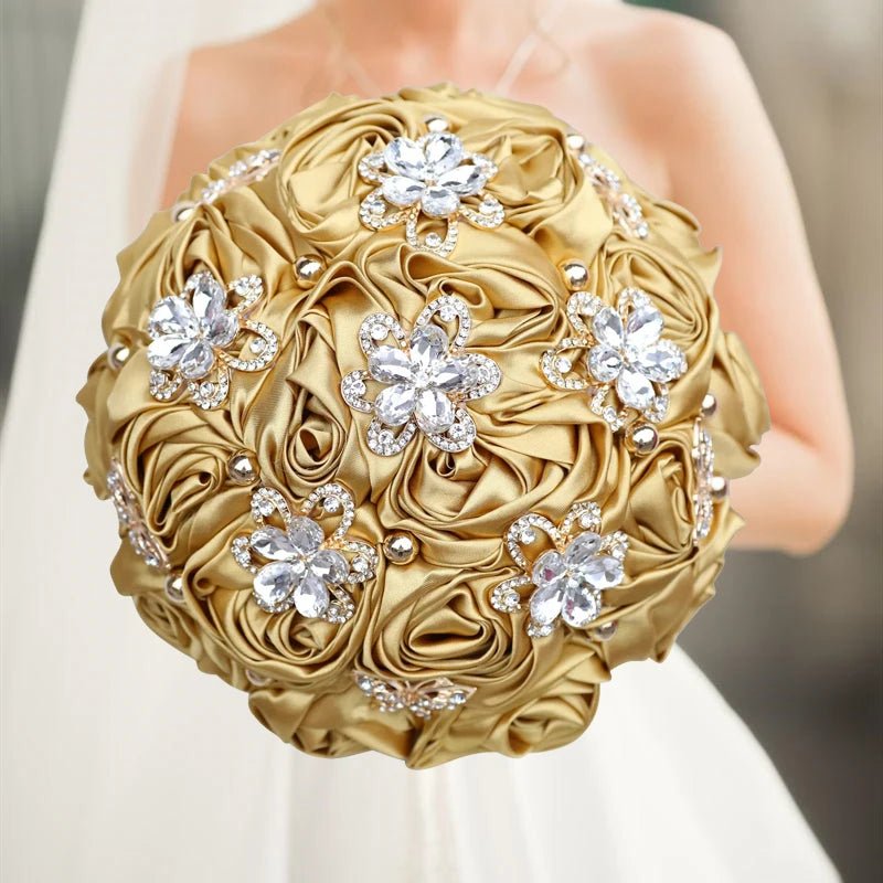 Gold Satin Rose Wedding Bouquet - Luzilly Bridal & Apparel