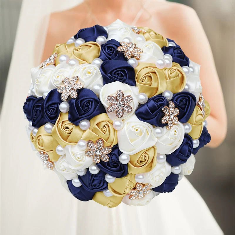 Gold Satin Rose Wedding Bouquet - Luzilly Bridal & Apparel