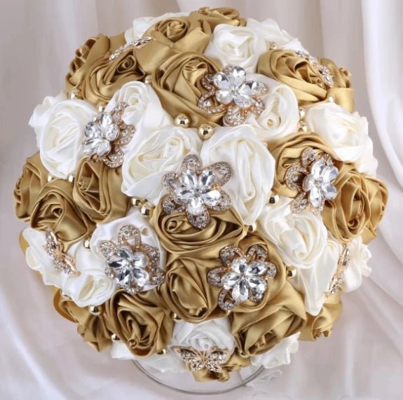 Gold Satin Rose Wedding Bouquet - Luzilly Bridal & Apparel