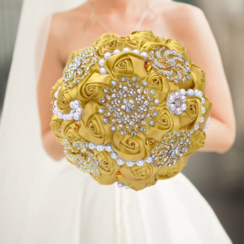 Gold Satin Rose Wedding Bouquet - Luzilly Bridal & Apparel