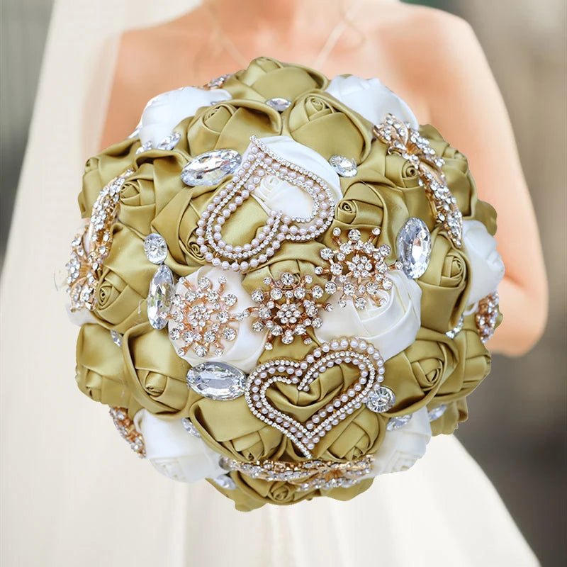 Gold Satin Rose Wedding Bouquet - Luzilly Bridal & Apparel
