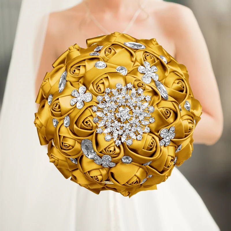 Gold Satin Rose Wedding Bouquet - Luzilly Bridal & Apparel