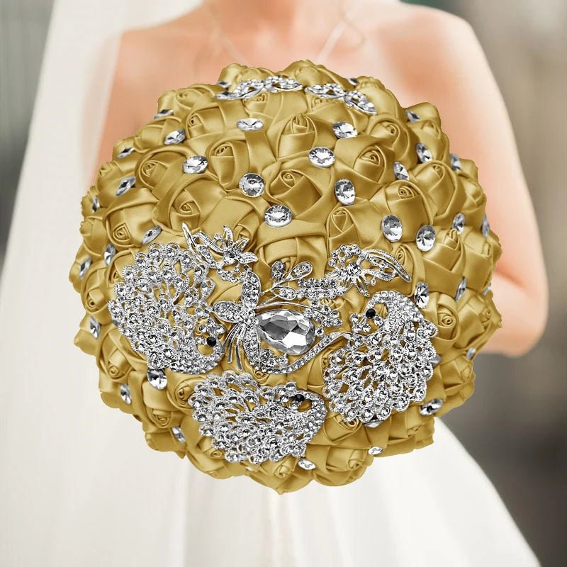 Gold Satin Rose Wedding Bouquet - Luzilly Bridal & Apparel