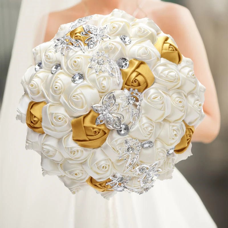 Gold Satin Rose Wedding Bouquet - Luzilly Bridal & Apparel