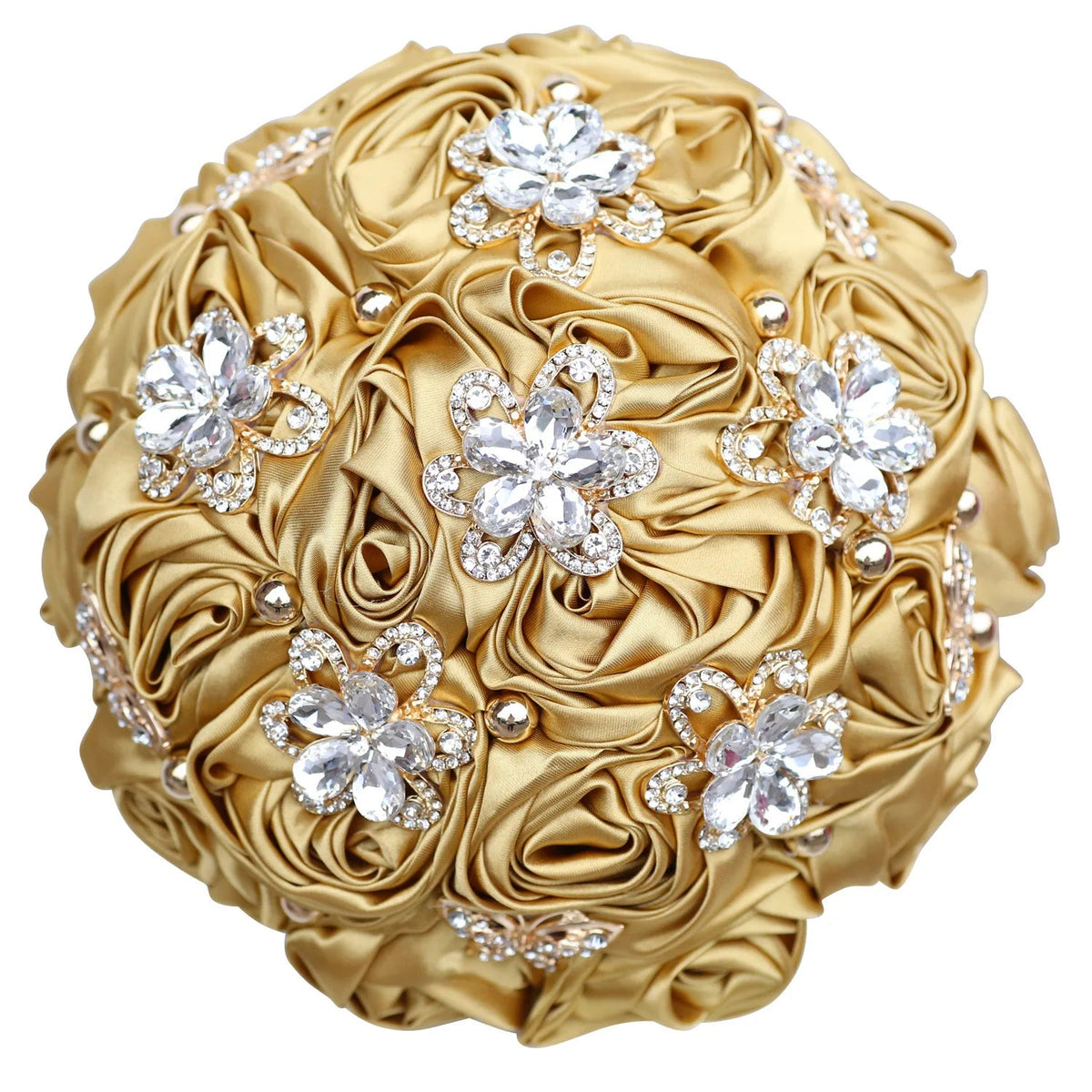 Gold Satin Rose Wedding Bouquet - Luzilly Bridal & Apparel